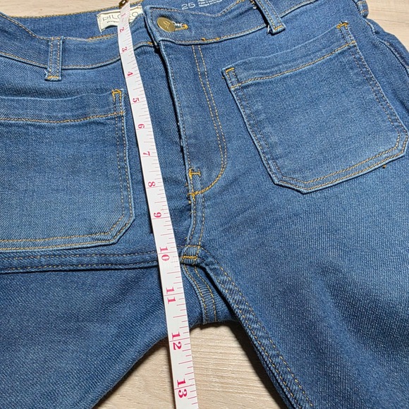 Pilcro Flare Jeans Womens 25 Blue Patch Pocket Stretch Denim Anthropologie - Picture 11 of 13